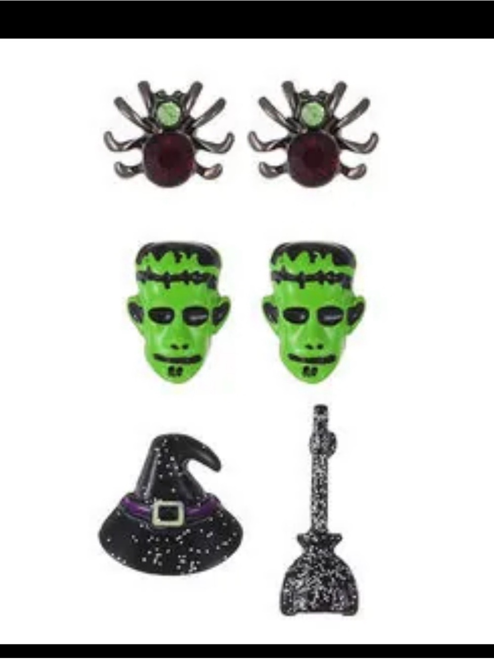 Halloween Costume Earring Set - Green Frankenstein & Black Witch Hat